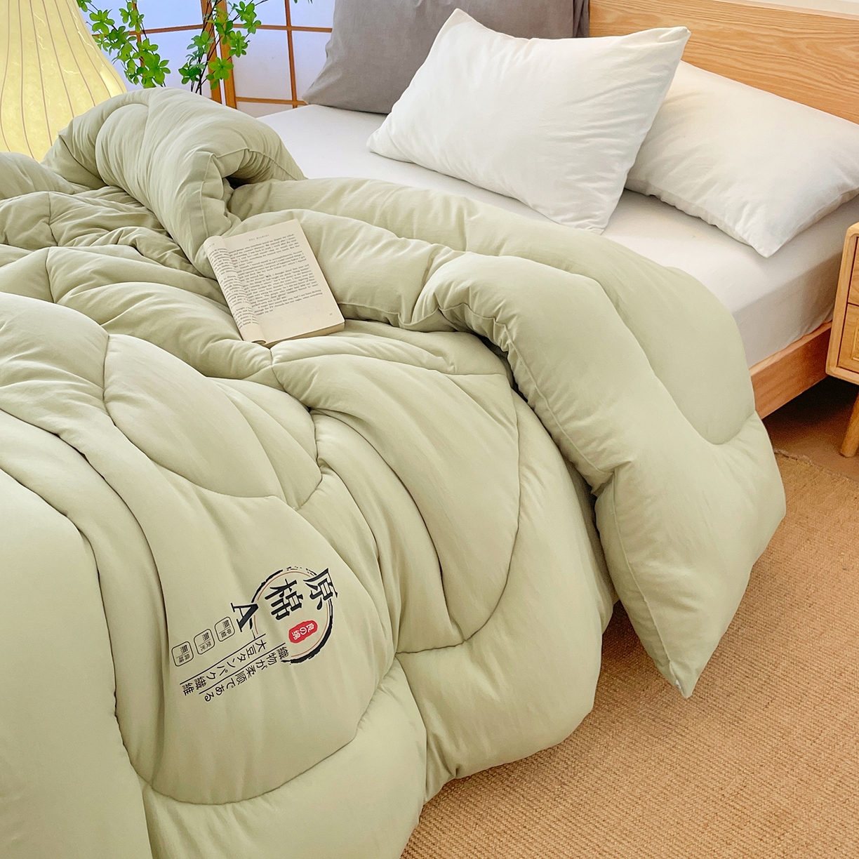 91家纺网 家纺一手货源 找家纺 尊妙被业 2025新款水洗棉原棉冬被被子被芯春秋被子母被直播批发（永不断货） 原棉-抹茶绿