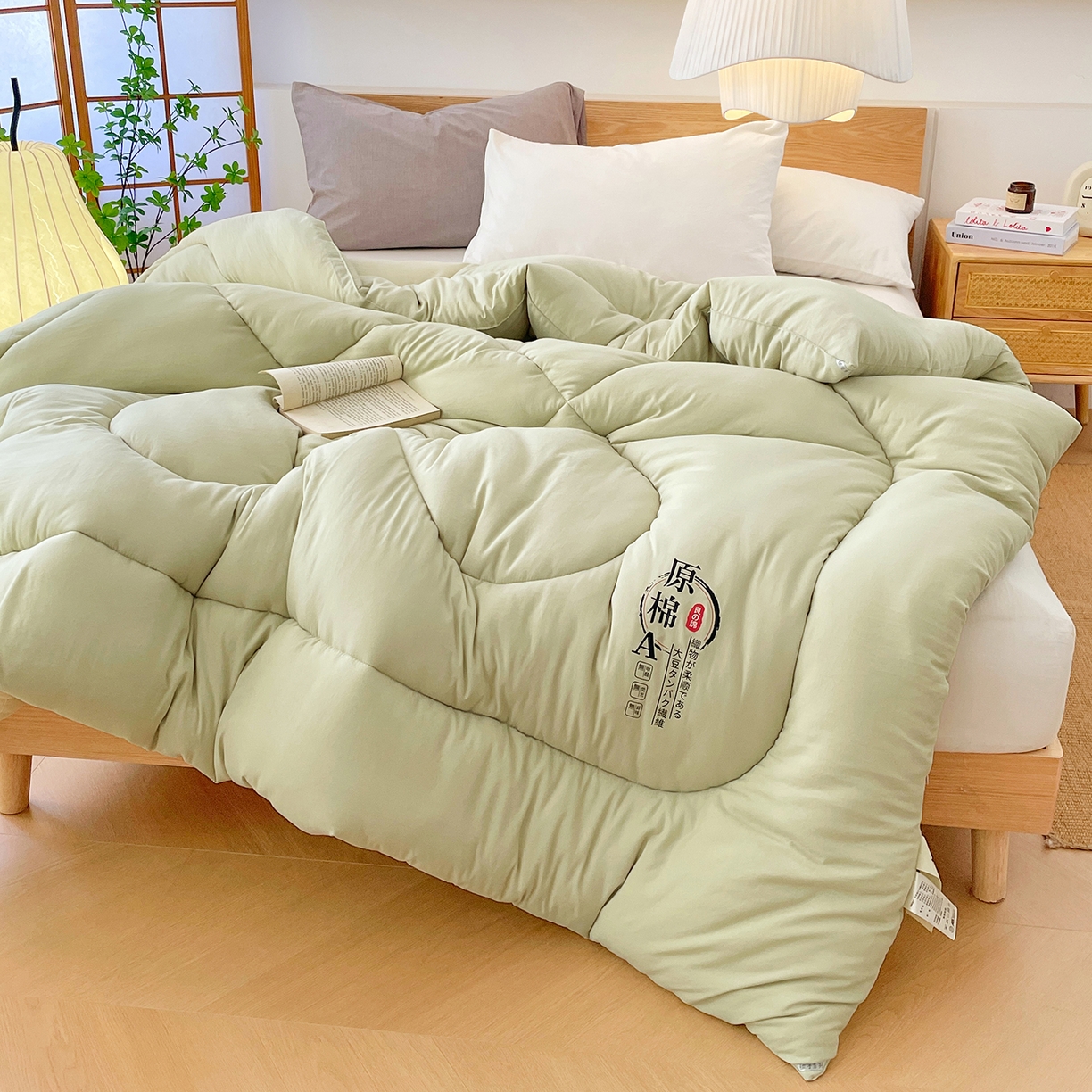 91家纺网 家纺一手货源 找家纺 尊妙被业 2025新款水洗棉原棉冬被被子被芯春秋被子母被直播批发（永不断货） 原棉-抹茶绿