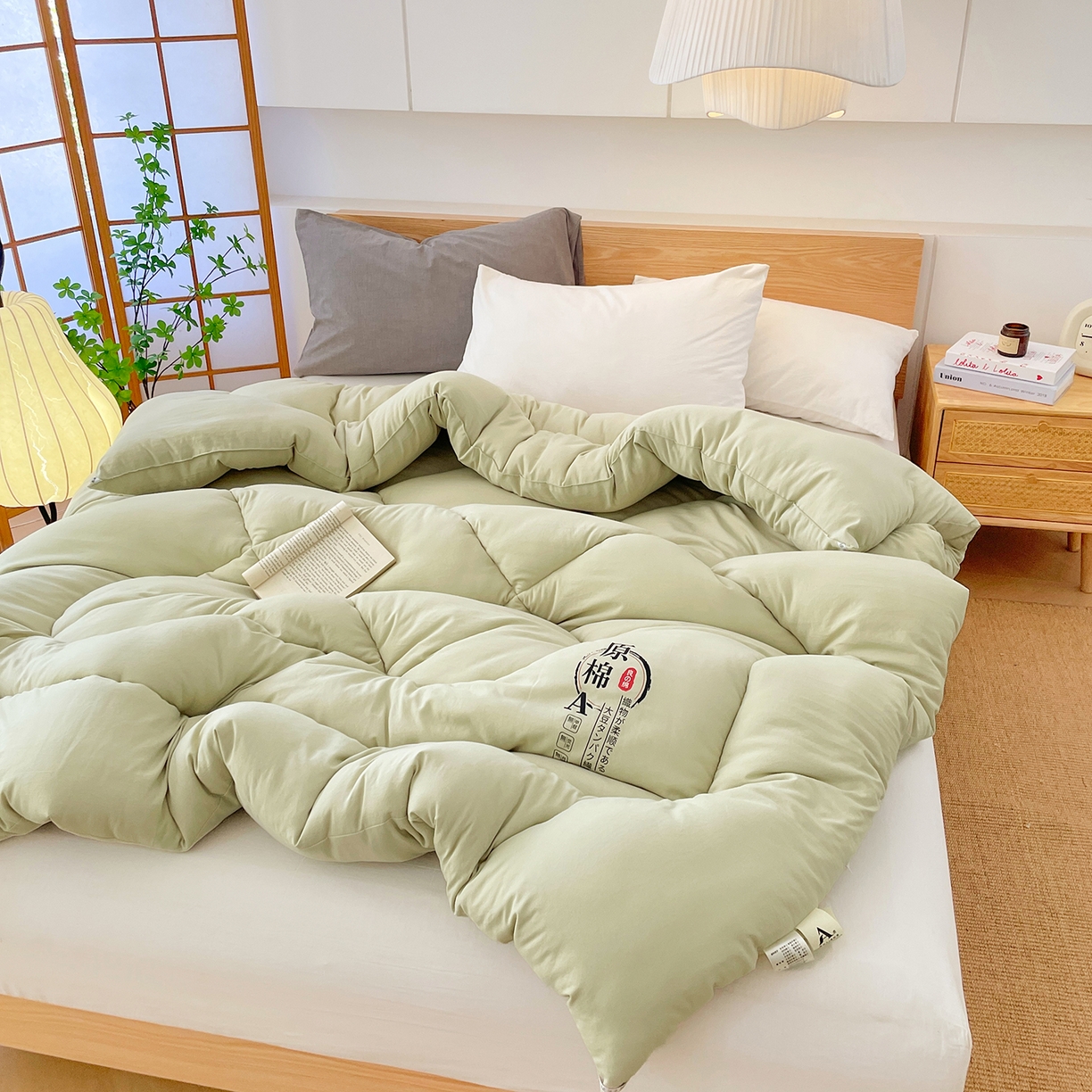 91家纺网 家纺一手货源 找家纺 尊妙被业 2025新款水洗棉原棉冬被被子被芯春秋被子母被直播批发（永不断货） 原棉-抹茶绿