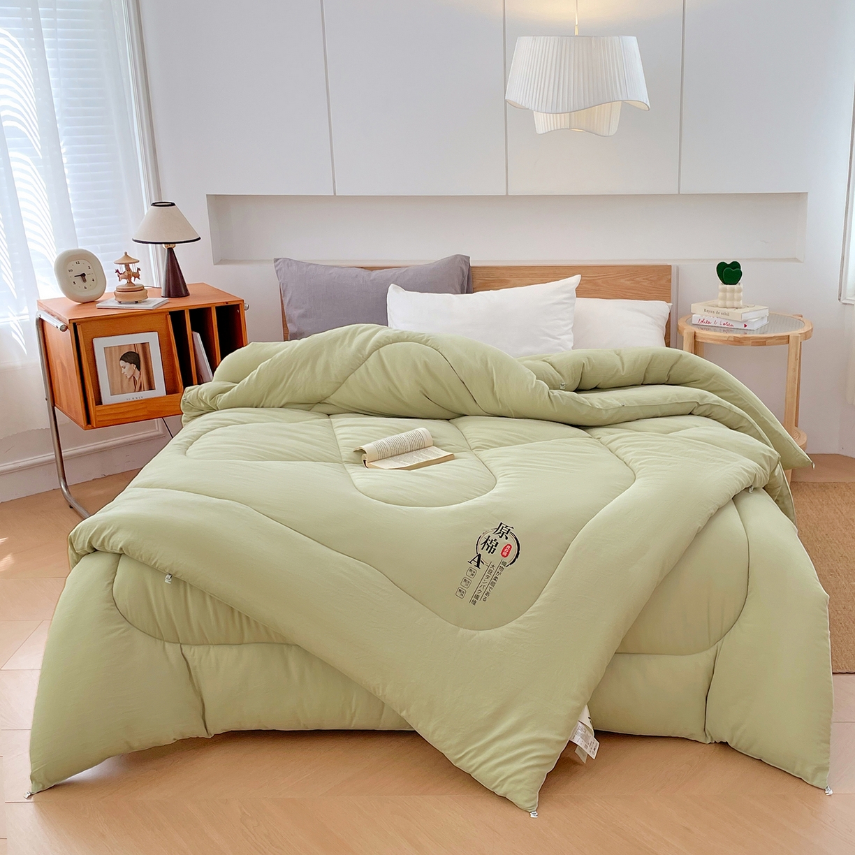 91家纺网 家纺一手货源 找家纺 尊妙被业 2025新款水洗棉原棉冬被被子被芯春秋被子母被直播批发（永不断货） 原棉-抹茶绿