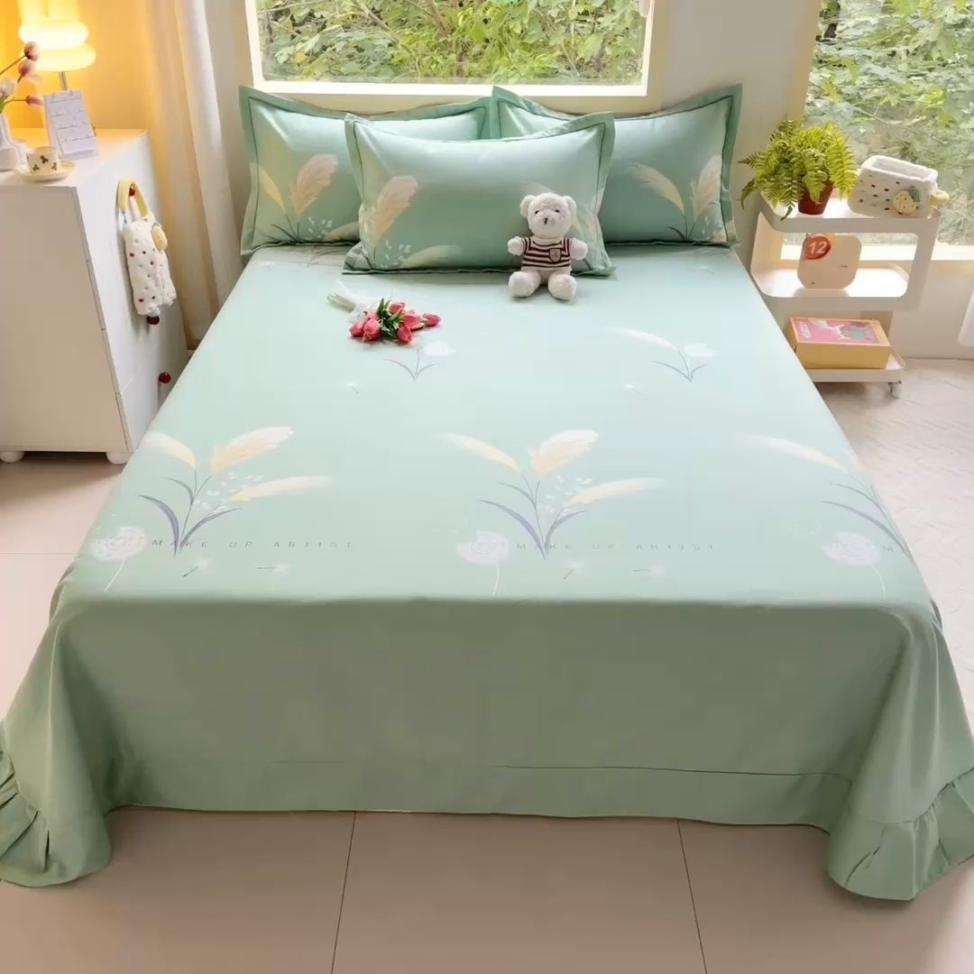 91家纺网 家纺一手货源 找家纺 家贝爱 2024新款加厚纯棉生态磨毛床单系列 蒲公英