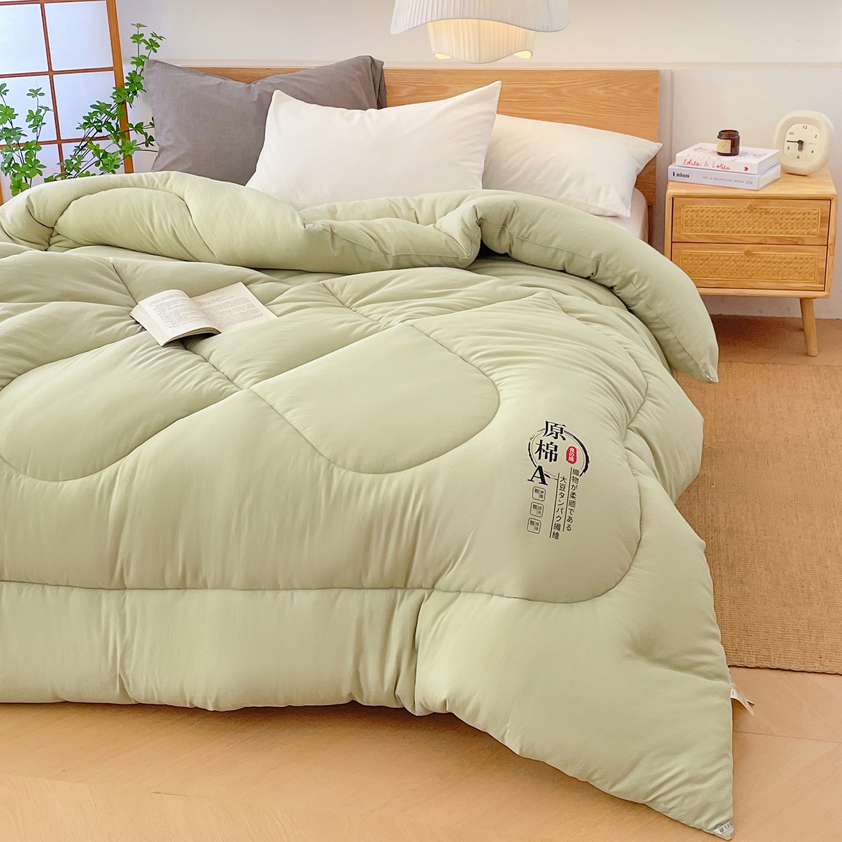 91家纺网 家纺一手货源 找家纺 尊妙被业 2025新款水洗棉原棉冬被被子被芯春秋被子母被直播批发（永不断货） 原棉-抹茶绿