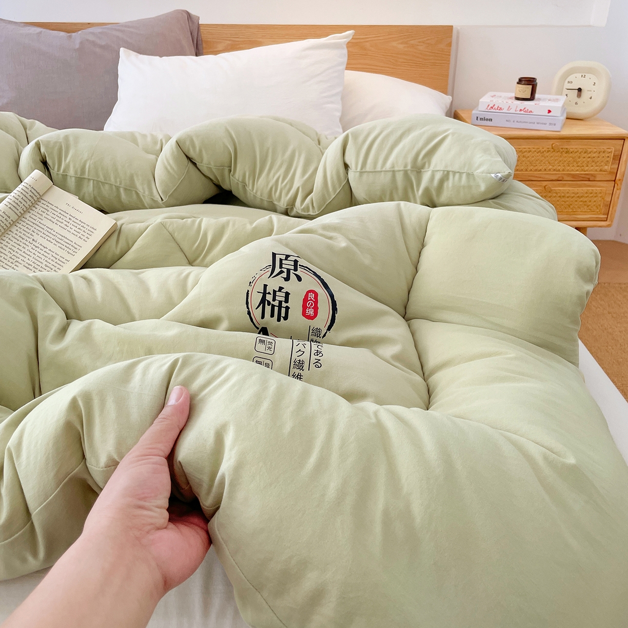 91家纺网 家纺一手货源 找家纺 尊妙被业 2025新款水洗棉原棉冬被被子被芯春秋被子母被直播批发（永不断货） 原棉-抹茶绿