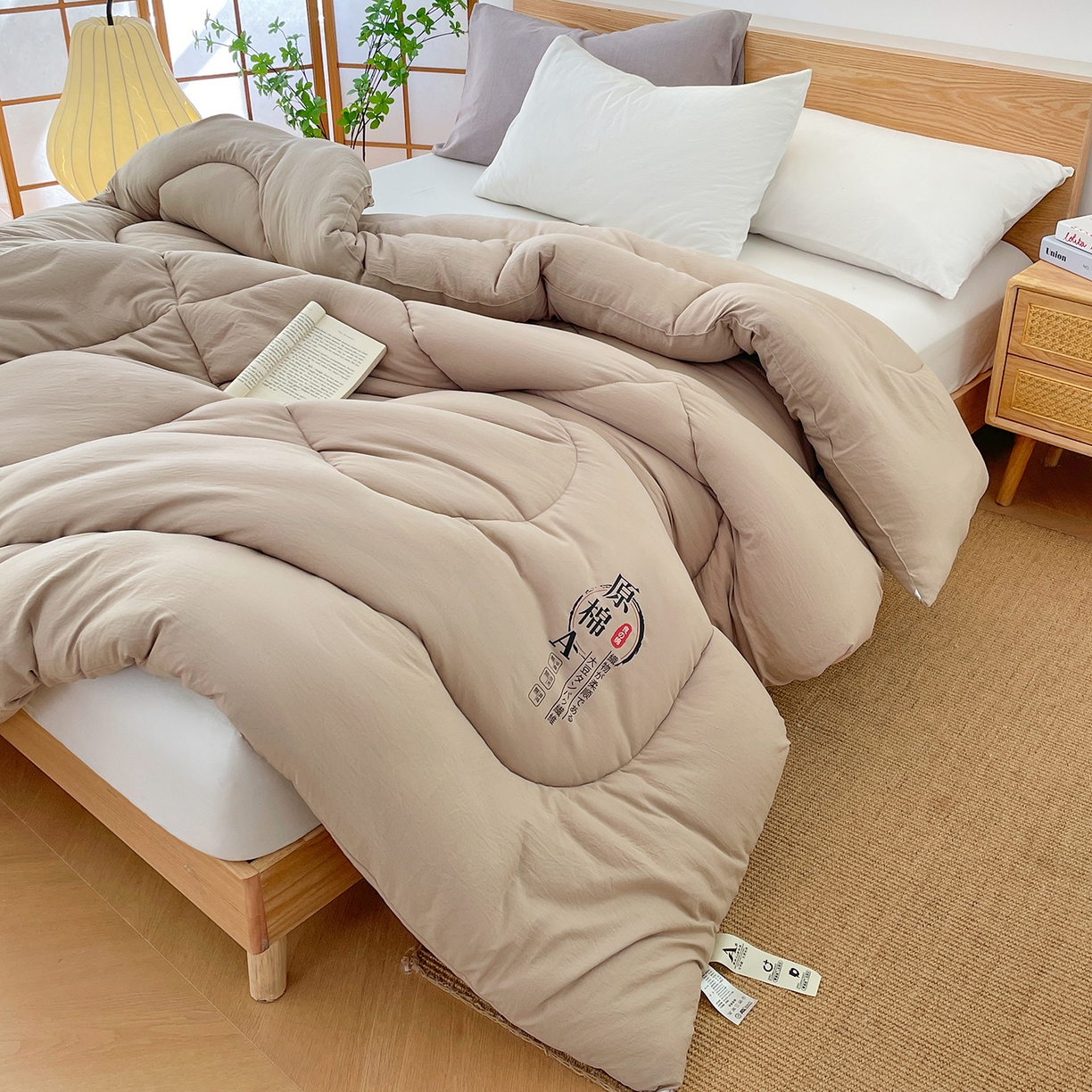 91家纺网 家纺一手货源 找家纺 尊妙被业 2025新款水洗棉原棉冬被被子被芯春秋被子母被直播批发（永不断货） 原棉-卡其