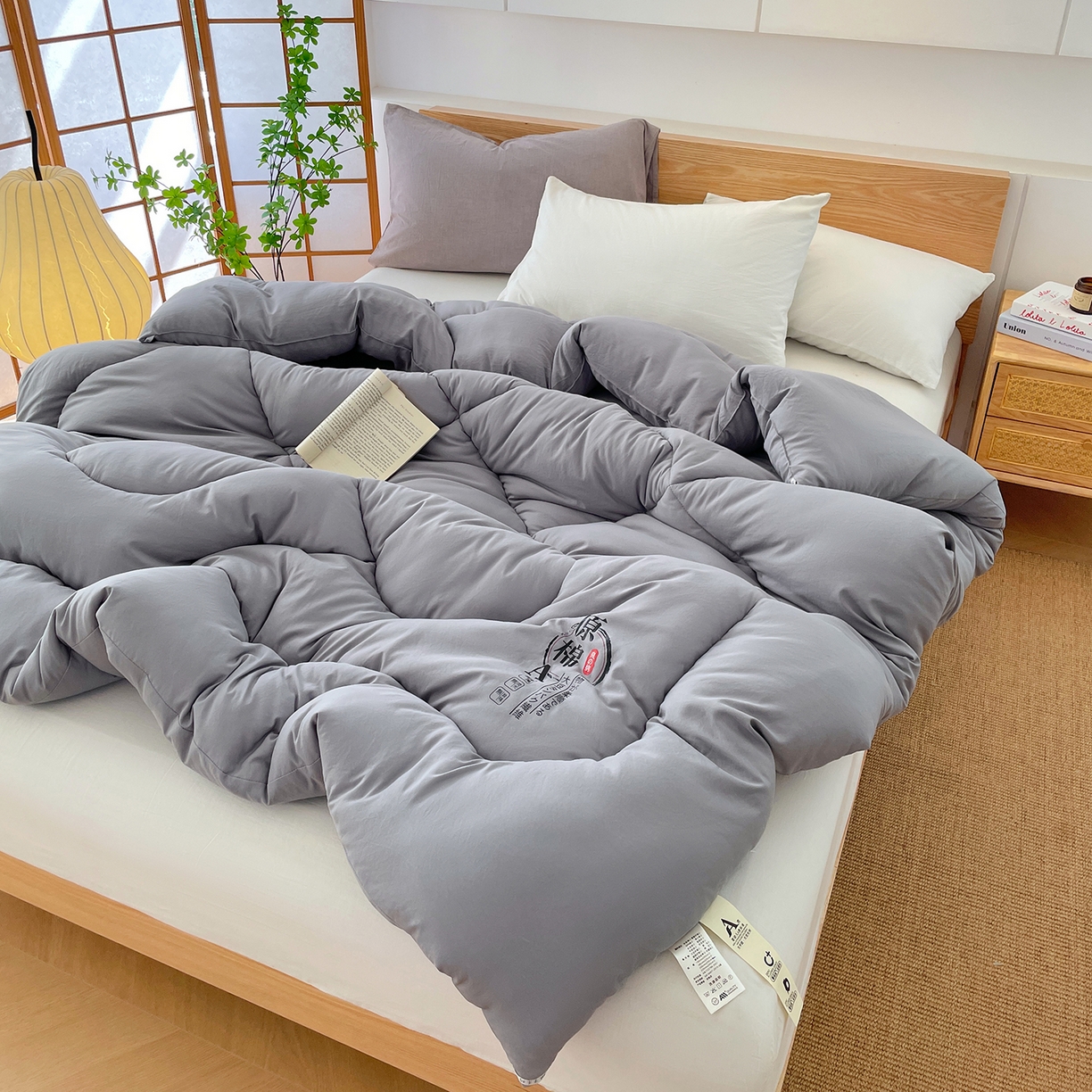 91家纺网 家纺一手货源 找家纺 尊妙被业 2025新款水洗棉原棉冬被被子被芯春秋被子母被直播批发（永不断货） 原棉-月光灰