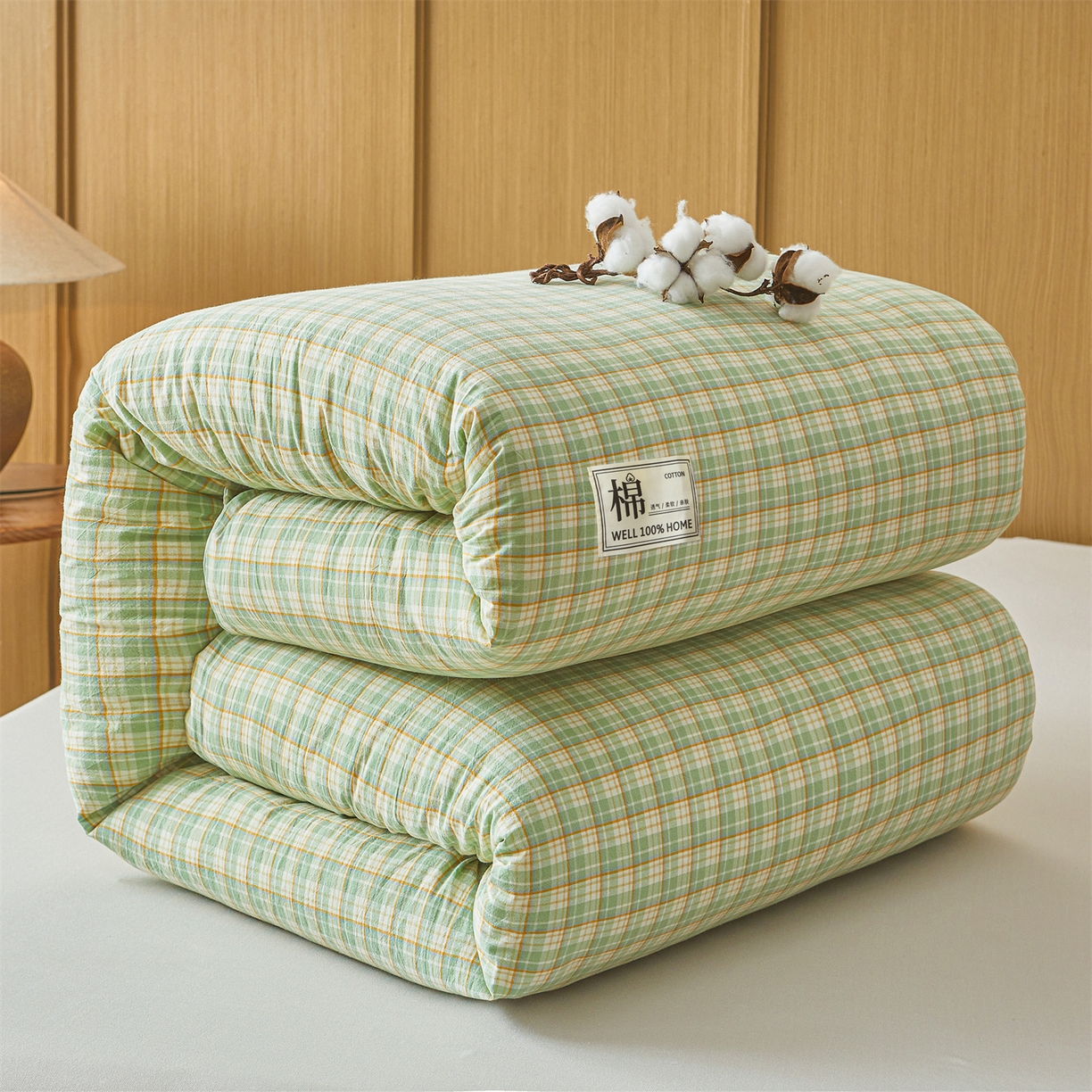 91家纺网 家纺一手货源 找家纺 西域种棉人·千百笠 2025新款A类可拆卸里外全棉100%新疆棉花被子冬被全棉单人学生宿舍加厚保暖春 沐绿小格