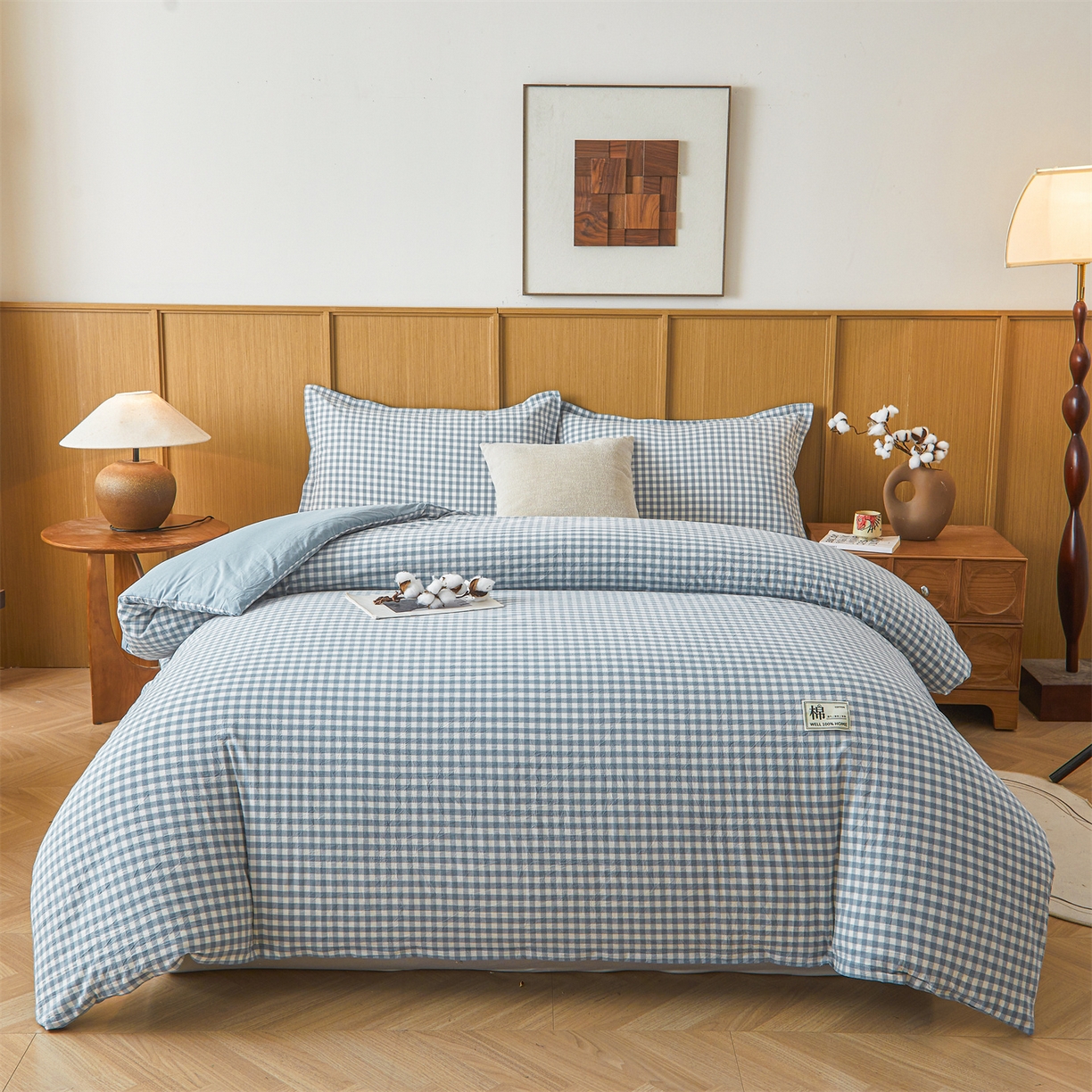 91家纺网 家纺一手货源 找家纺 西域种棉人·千百笠 2025新款A类可拆卸里外全棉100%新疆棉花被子冬被全棉单人学生宿舍加厚保暖春 蓝小格