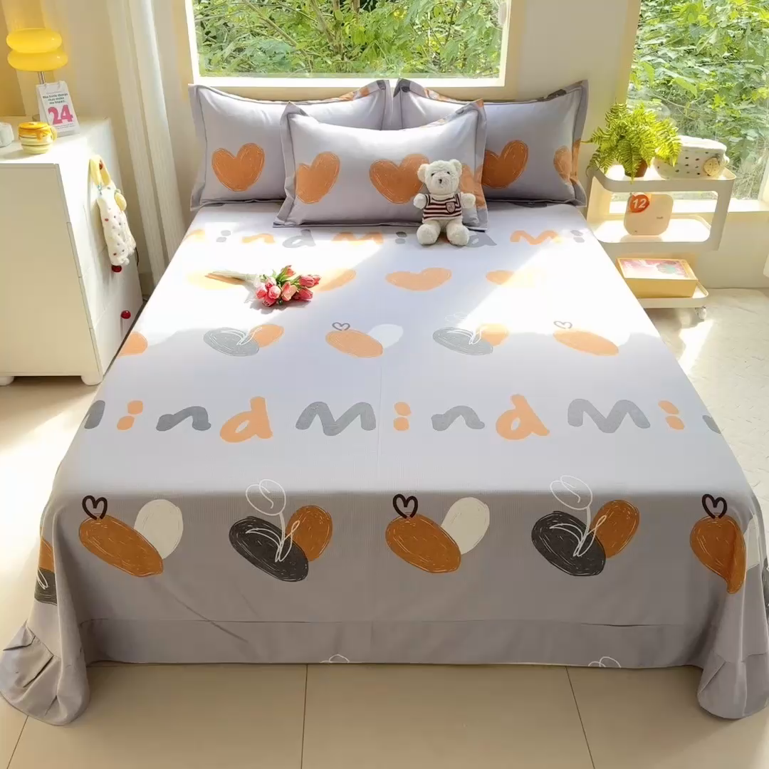 91家纺网 家纺一手货源 找家纺 家贝爱 2024新款加厚纯棉生态磨毛床单系列  心动连连