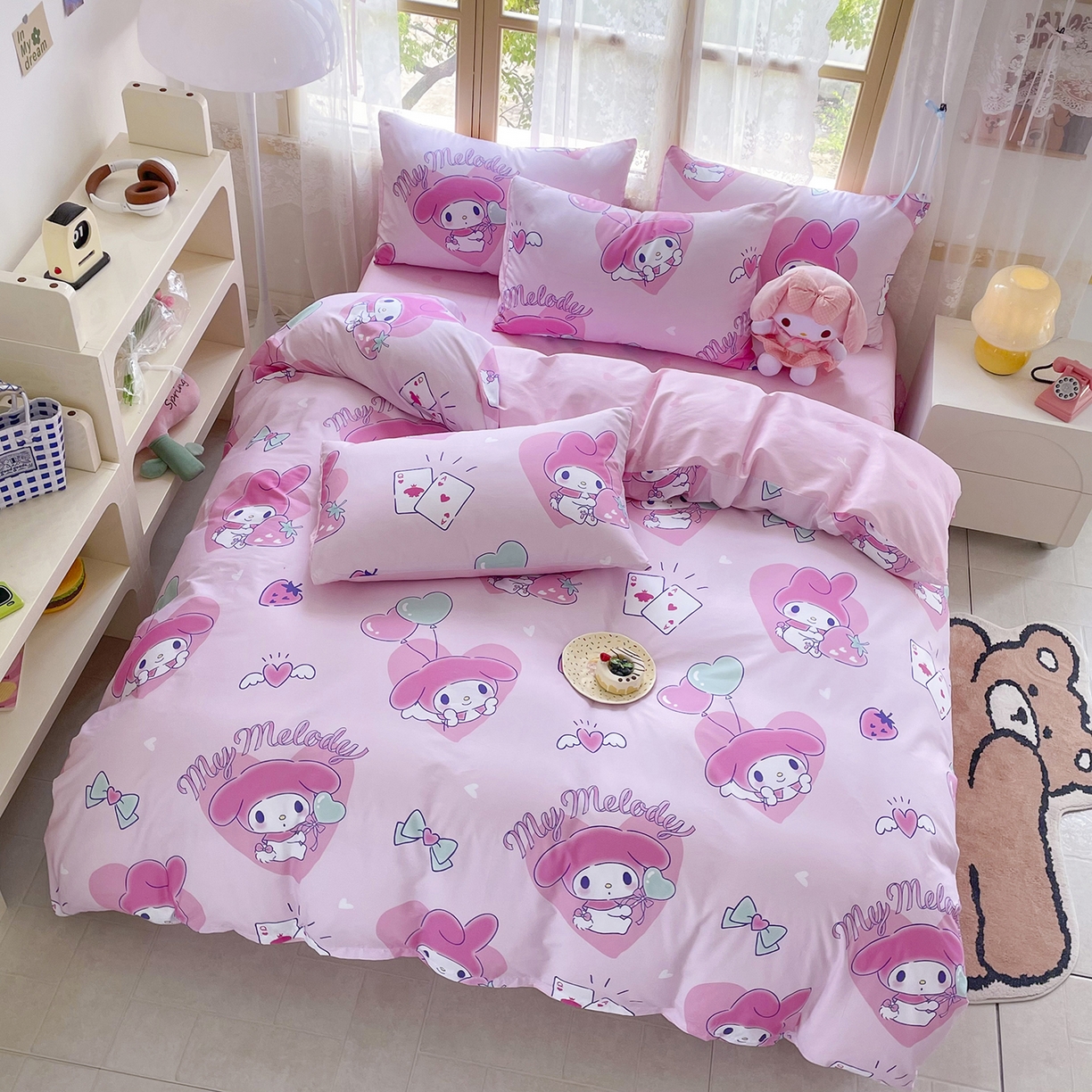 91家纺网 家纺一手货源 找家纺 浩诚 2025新款三丽鸥专版花型三件套四件套 甜莓