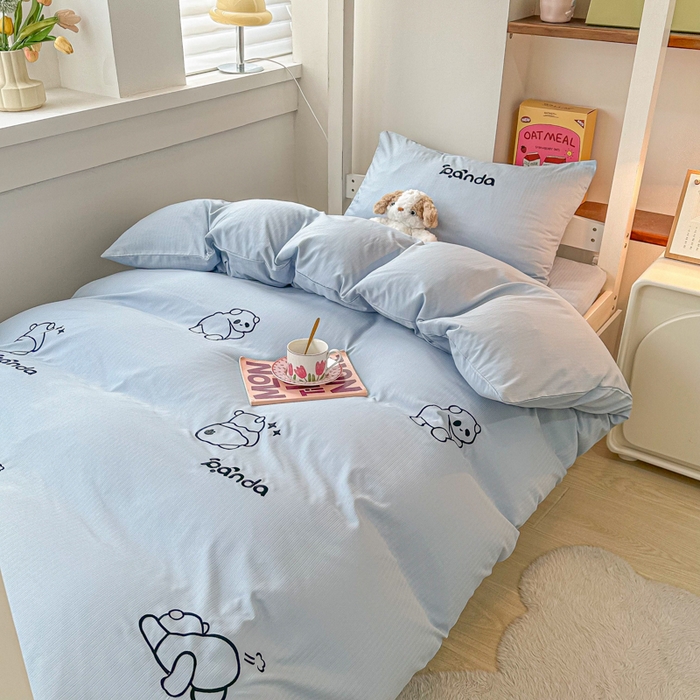 91家纺网 家纺一手货源 找家纺 多乐家纺 2025新款超柔A类母婴级加厚小竺棉学生宿舍三件套上下铺三件套四件套 Panda-蓝