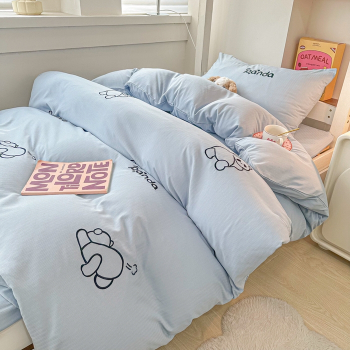 91家纺网 家纺一手货源 找家纺 多乐家纺 2025新款超柔A类母婴级加厚小竺棉学生宿舍三件套上下铺三件套四件套 Panda-蓝