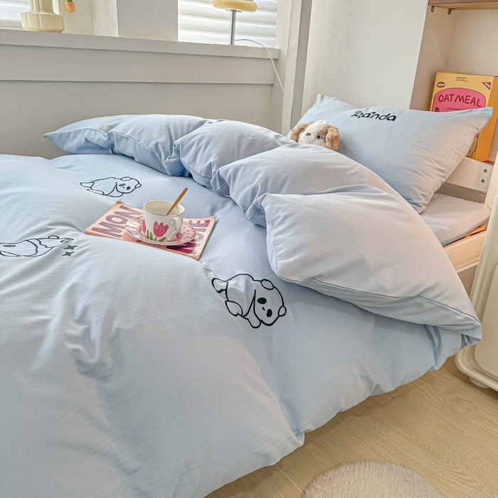 91家纺网 家纺一手货源 找家纺 多乐家纺 2025新款超柔A类母婴级加厚小竺棉学生宿舍三件套上下铺三件套四件套 Panda-蓝