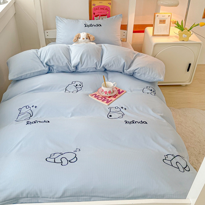 91家纺网 家纺一手货源 找家纺 多乐家纺 2025新款超柔A类母婴级加厚小竺棉学生宿舍三件套上下铺三件套四件套 Panda-蓝