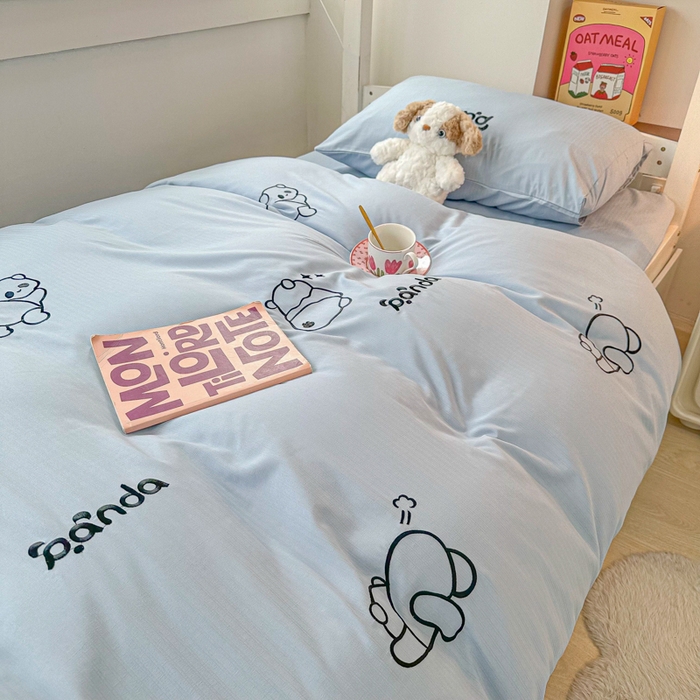 91家纺网 家纺一手货源 找家纺 多乐家纺 2025新款超柔A类母婴级加厚小竺棉学生宿舍三件套上下铺三件套四件套 Panda-蓝