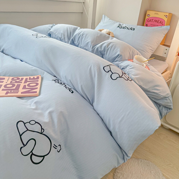 91家纺网 家纺一手货源 找家纺 多乐家纺 2025新款超柔A类母婴级加厚小竺棉学生宿舍三件套上下铺三件套四件套 Panda-蓝