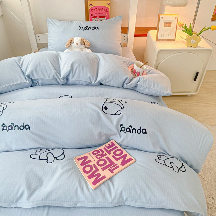 91家纺网 家纺一手货源 找家纺 多乐家纺 2025新款超柔A类母婴级加厚小竺棉学生宿舍三件套上下铺三件套四件套 Panda-蓝