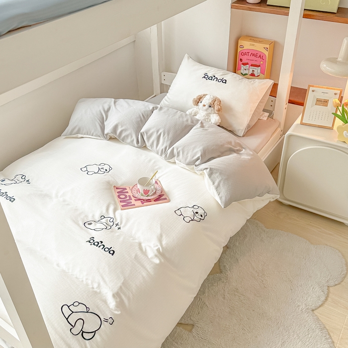多乐家纺 2025新款超柔A类母婴级加厚小竺棉学生宿舍三件套上下铺三件套四件套 Panda-白灰