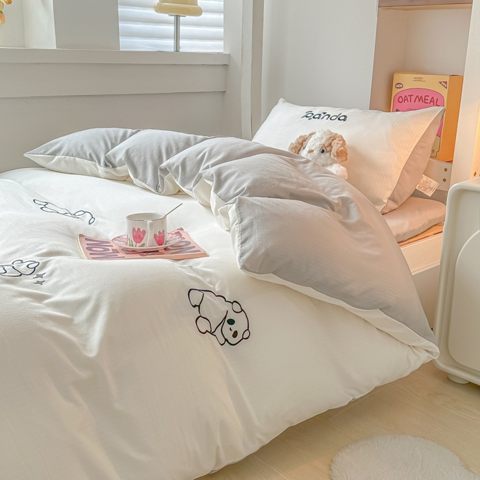 91家纺网 家纺一手货源 找家纺 多乐家纺 2025新款超柔A类母婴级加厚小竺棉学生宿舍三件套上下铺三件套四件套 Panda-白灰