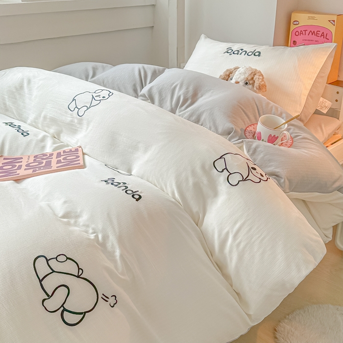 91家纺网 家纺一手货源 找家纺 多乐家纺 2025新款超柔A类母婴级加厚小竺棉学生宿舍三件套上下铺三件套四件套 Panda-白灰