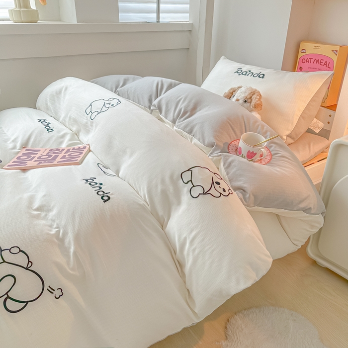 91家纺网 家纺一手货源 找家纺 多乐家纺 2025新款超柔A类母婴级加厚小竺棉学生宿舍三件套上下铺三件套四件套 Panda-白灰