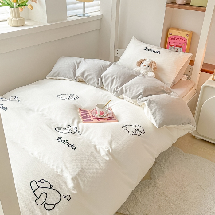 91家纺网 家纺一手货源 找家纺 多乐家纺 2025新款超柔A类母婴级加厚小竺棉学生宿舍三件套上下铺三件套四件套 Panda-白灰