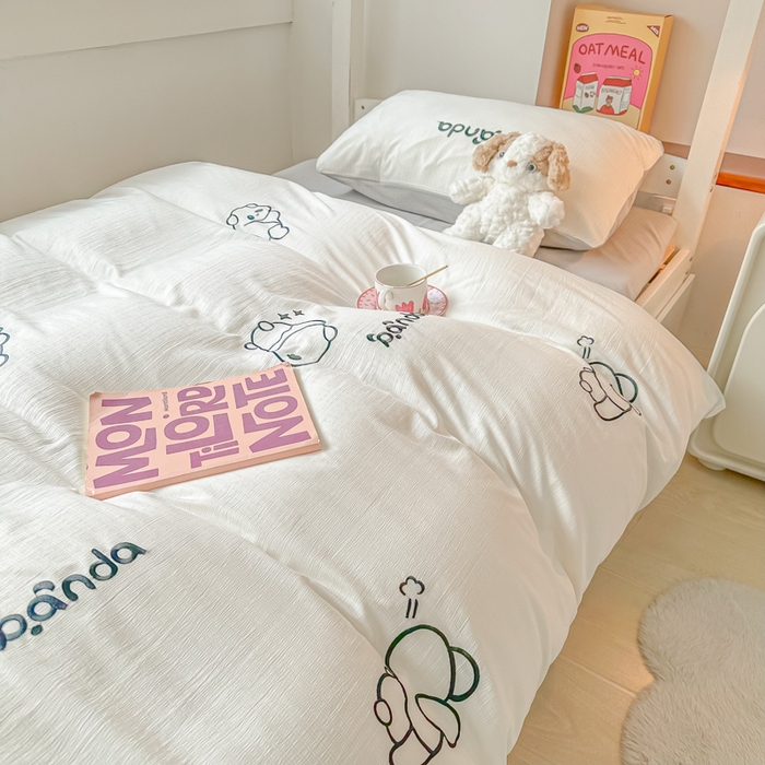 91家纺网 家纺一手货源 找家纺 多乐家纺 2025新款超柔A类母婴级加厚小竺棉学生宿舍三件套上下铺三件套四件套 Panda-白灰