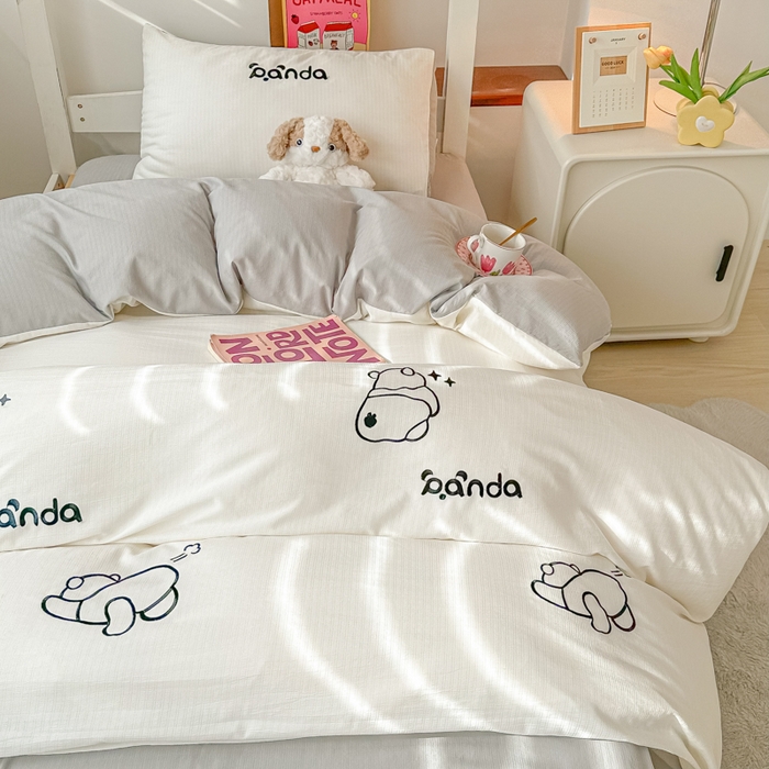 91家纺网 家纺一手货源 找家纺 多乐家纺 2025新款超柔A类母婴级加厚小竺棉学生宿舍三件套上下铺三件套四件套 Panda-白灰