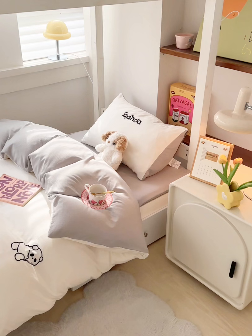 91家纺网 家纺一手货源 找家纺 多乐家纺 2025新款超柔A类母婴级加厚小竺棉学生宿舍三件套上下铺三件套四件套 Panda-白灰