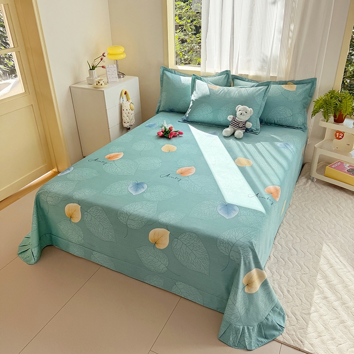 91家纺网 家纺一手货源 找家纺 家贝爱 2024新款加厚纯棉生态磨毛床单系列  叶叶情深