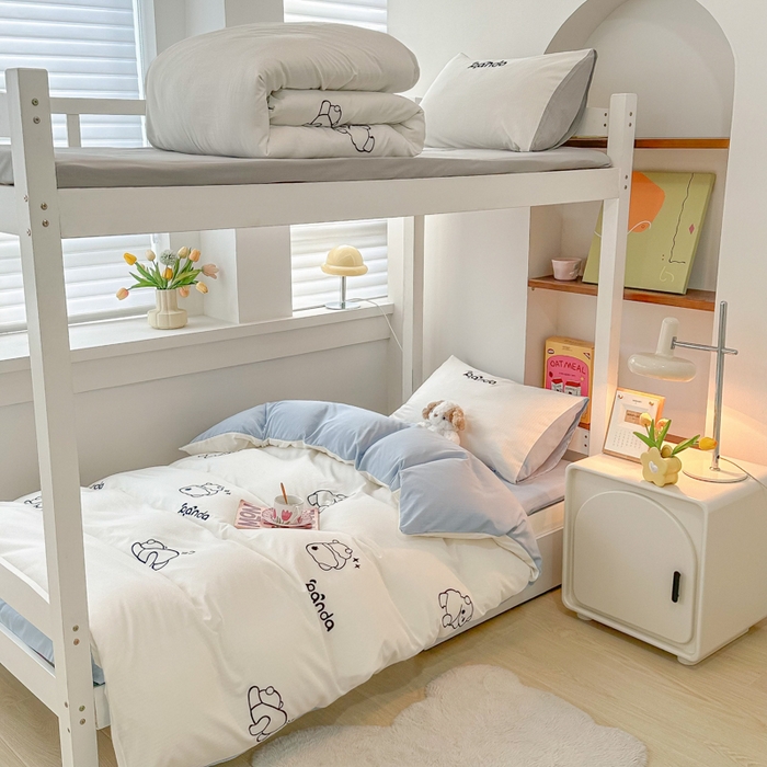 91家纺网 家纺一手货源 找家纺 多乐家纺 2025新款超柔A类母婴级加厚小竺棉学生宿舍三件套上下铺三件套四件套 Panda-白蓝