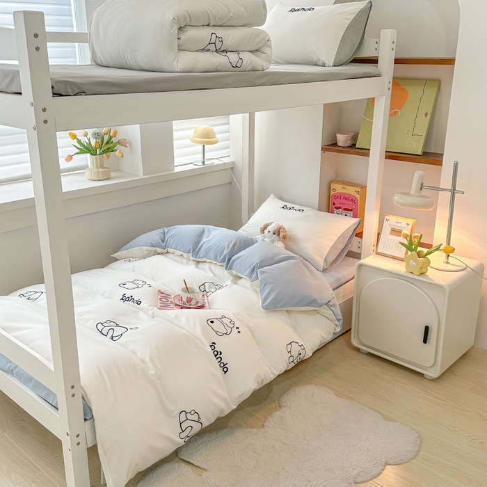 91家纺网 家纺一手货源 找家纺 多乐家纺 2025新款超柔A类母婴级加厚小竺棉学生宿舍三件套上下铺三件套四件套 Panda-白蓝