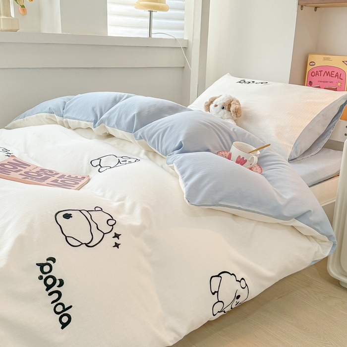 91家纺网 家纺一手货源 找家纺 多乐家纺 2025新款超柔A类母婴级加厚小竺棉学生宿舍三件套上下铺三件套四件套 Panda-白蓝