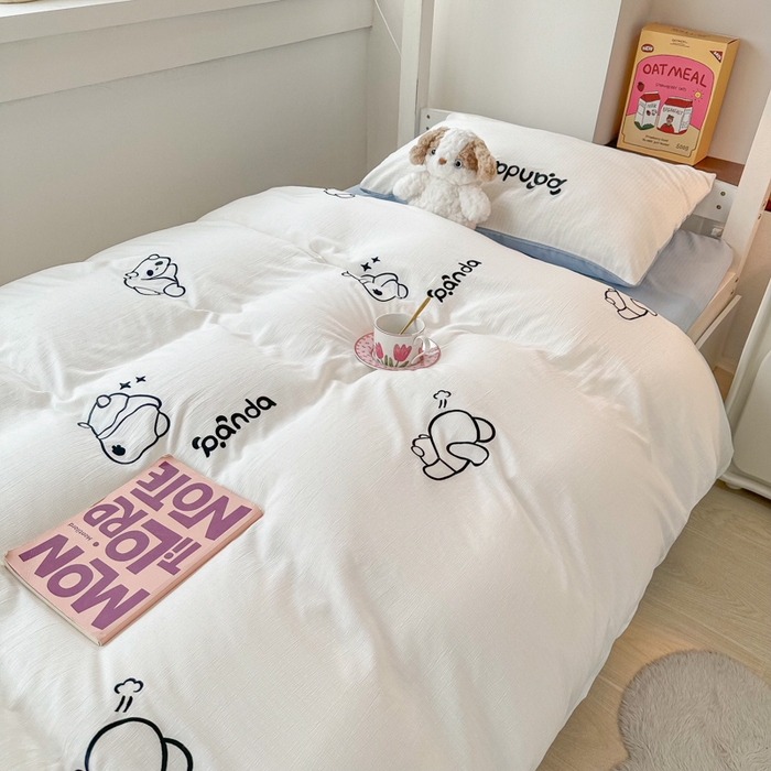 91家纺网 家纺一手货源 找家纺 多乐家纺 2025新款超柔A类母婴级加厚小竺棉学生宿舍三件套上下铺三件套四件套 Panda-白蓝