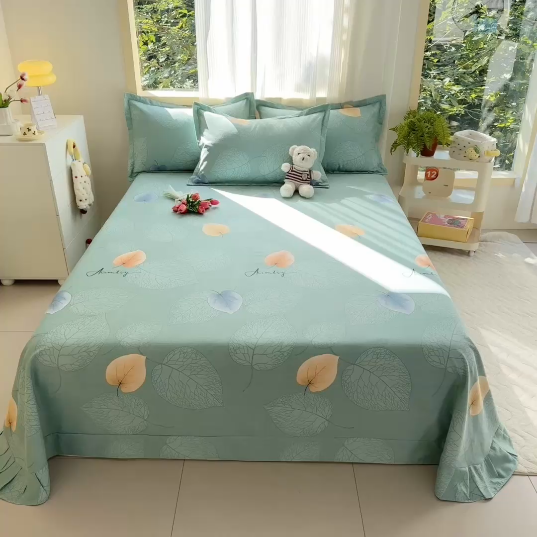 91家纺网 家纺一手货源 找家纺 家贝爱 2024新款加厚纯棉生态磨毛床单系列  叶叶情深