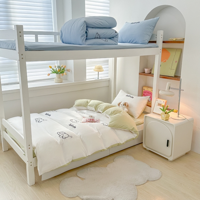 91家纺网 家纺一手货源 找家纺 多乐家纺 2025新款超柔A类母婴级加厚小竺棉学生宿舍三件套上下铺三件套四件套 Panda-白绿