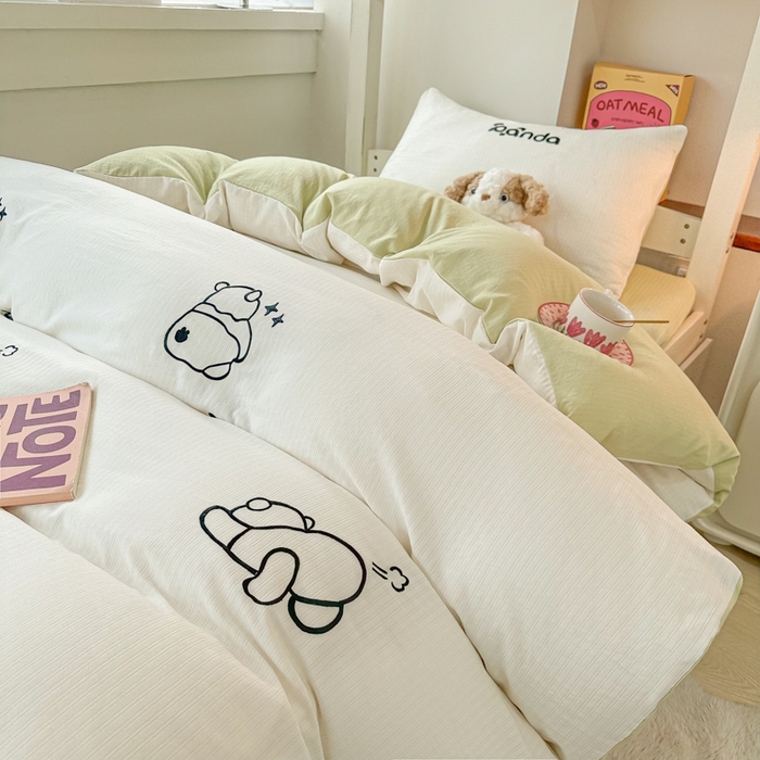 91家纺网 家纺一手货源 找家纺 多乐家纺 2025新款超柔A类母婴级加厚小竺棉学生宿舍三件套上下铺三件套四件套 Panda-白绿