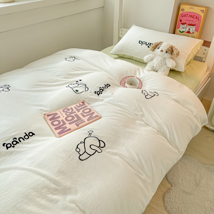 91家纺网 家纺一手货源 找家纺 多乐家纺 2025新款超柔A类母婴级加厚小竺棉学生宿舍三件套上下铺三件套四件套 Panda-白绿