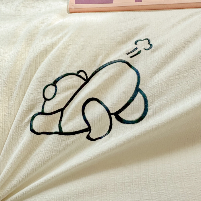 91家纺网 家纺一手货源 找家纺 多乐家纺 2025新款超柔A类母婴级加厚小竺棉学生宿舍三件套上下铺三件套四件套 Panda-白绿