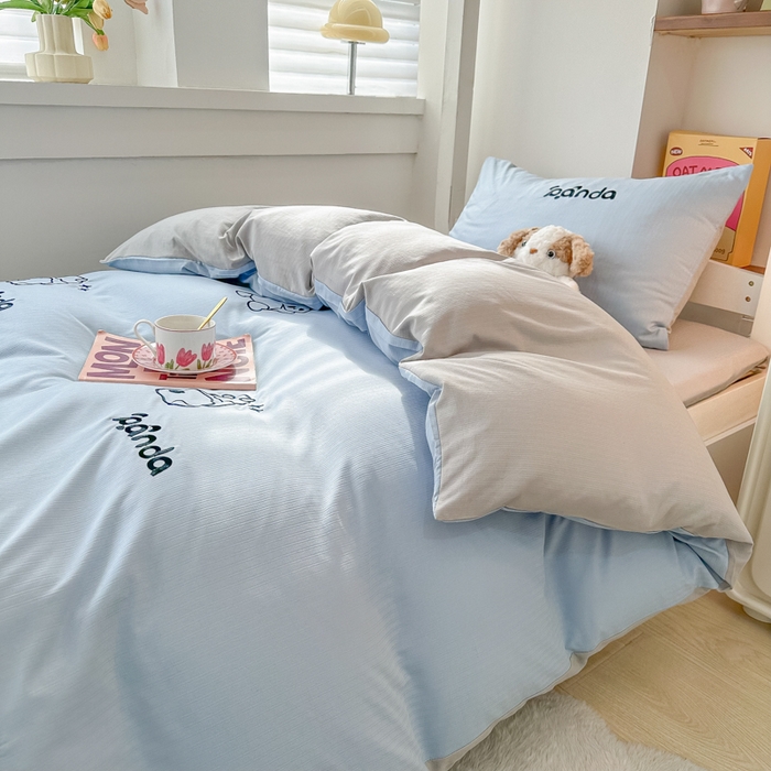 91家纺网 家纺一手货源 找家纺 多乐家纺 2025新款超柔A类母婴级加厚小竺棉学生宿舍三件套上下铺三件套四件套 Panda-蓝灰