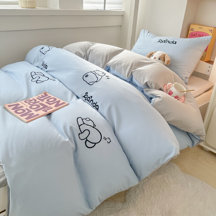 91家纺网 家纺一手货源 找家纺 多乐家纺 2025新款超柔A类母婴级加厚小竺棉学生宿舍三件套上下铺三件套四件套 Panda-蓝灰