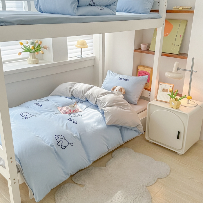 91家纺网 家纺一手货源 找家纺 多乐家纺 2025新款超柔A类母婴级加厚小竺棉学生宿舍三件套上下铺三件套四件套 Panda-蓝灰