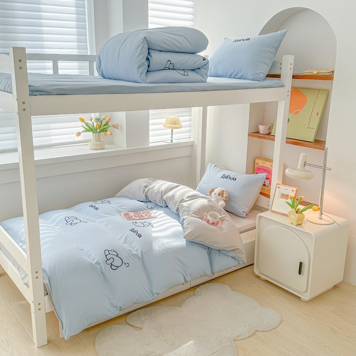 91家纺网 家纺一手货源 找家纺 多乐家纺 2025新款超柔A类母婴级加厚小竺棉学生宿舍三件套上下铺三件套四件套 Panda-蓝灰