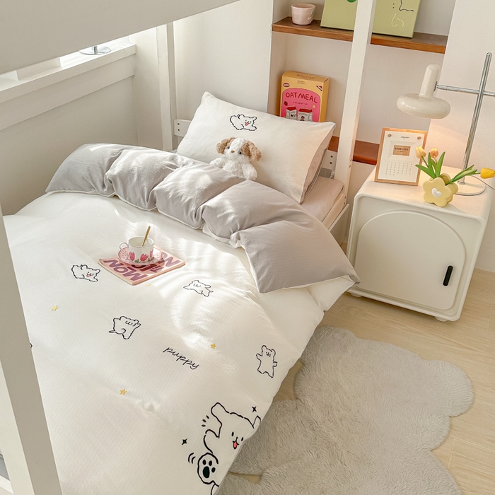 多乐家纺 2025新款超柔A类母婴级加厚小竺棉学生宿舍三件套上下铺三件套四件套 小白-白灰