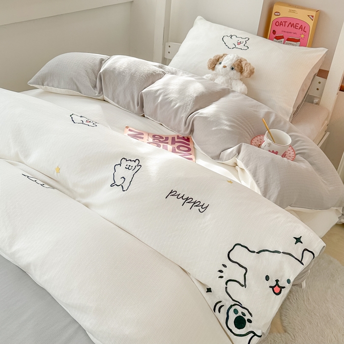 91家纺网 家纺一手货源 找家纺 多乐家纺 2025新款超柔A类母婴级加厚小竺棉学生宿舍三件套上下铺三件套四件套 小白-白灰