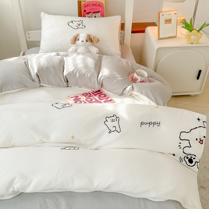 91家纺网 家纺一手货源 找家纺 多乐家纺 2025新款超柔A类母婴级加厚小竺棉学生宿舍三件套上下铺三件套四件套 小白-白灰