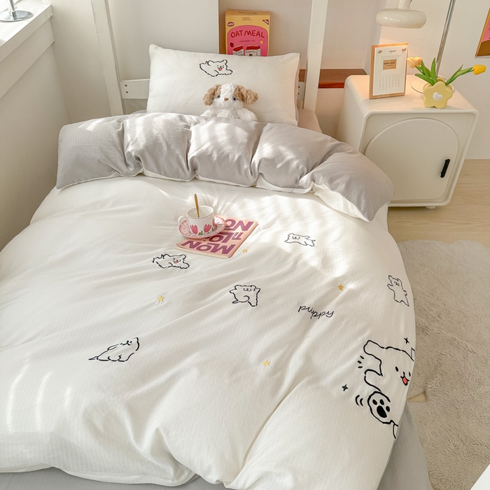 91家纺网 家纺一手货源 找家纺 多乐家纺 2025新款超柔A类母婴级加厚小竺棉学生宿舍三件套上下铺三件套四件套 小白-白灰