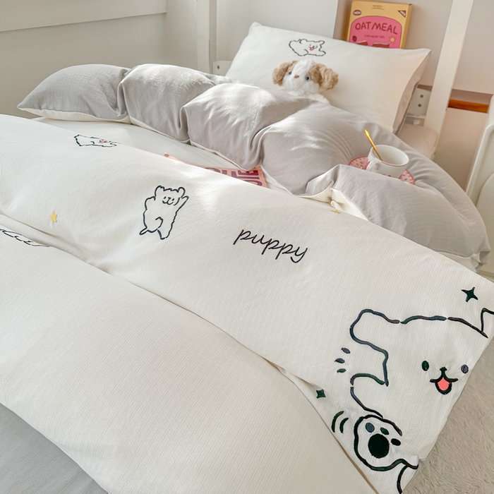 91家纺网 家纺一手货源 找家纺 多乐家纺 2025新款超柔A类母婴级加厚小竺棉学生宿舍三件套上下铺三件套四件套 小白-白灰