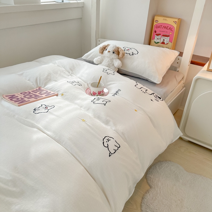 91家纺网 家纺一手货源 找家纺 多乐家纺 2025新款超柔A类母婴级加厚小竺棉学生宿舍三件套上下铺三件套四件套 小白-白灰