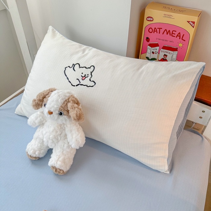 91家纺网 家纺一手货源 找家纺 多乐家纺 2025新款超柔A类母婴级加厚小竺棉学生宿舍三件套上下铺三件套四件套 小白-白蓝