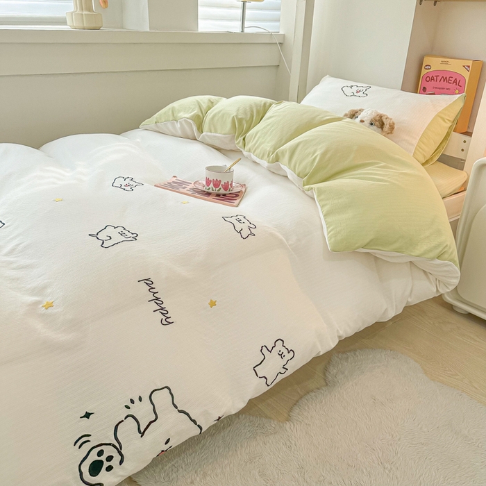 91家纺网 家纺一手货源 找家纺 多乐家纺 2025新款超柔A类母婴级加厚小竺棉学生宿舍三件套上下铺三件套四件套 小白-白绿